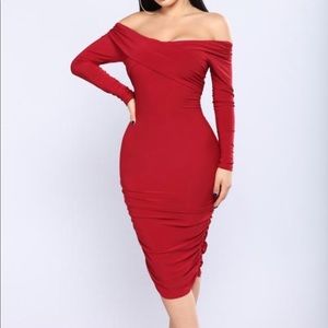 Red off the shoulder dress